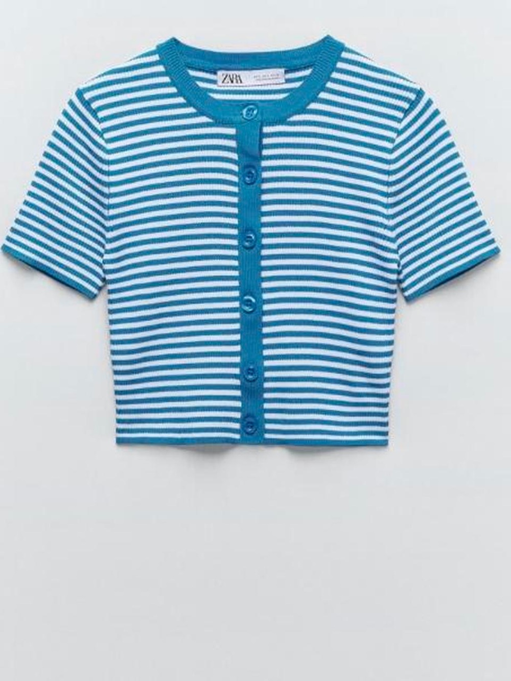 Zara blue candy stripe cropped button front cardigan crop top